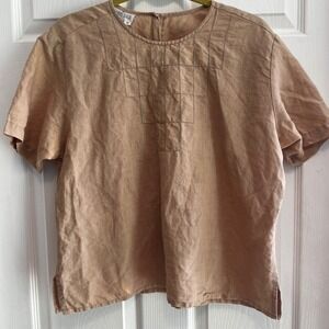 Vintage Carry Back Top, Size 12, Short Sleeve, Geometric Stitch Detail Casual